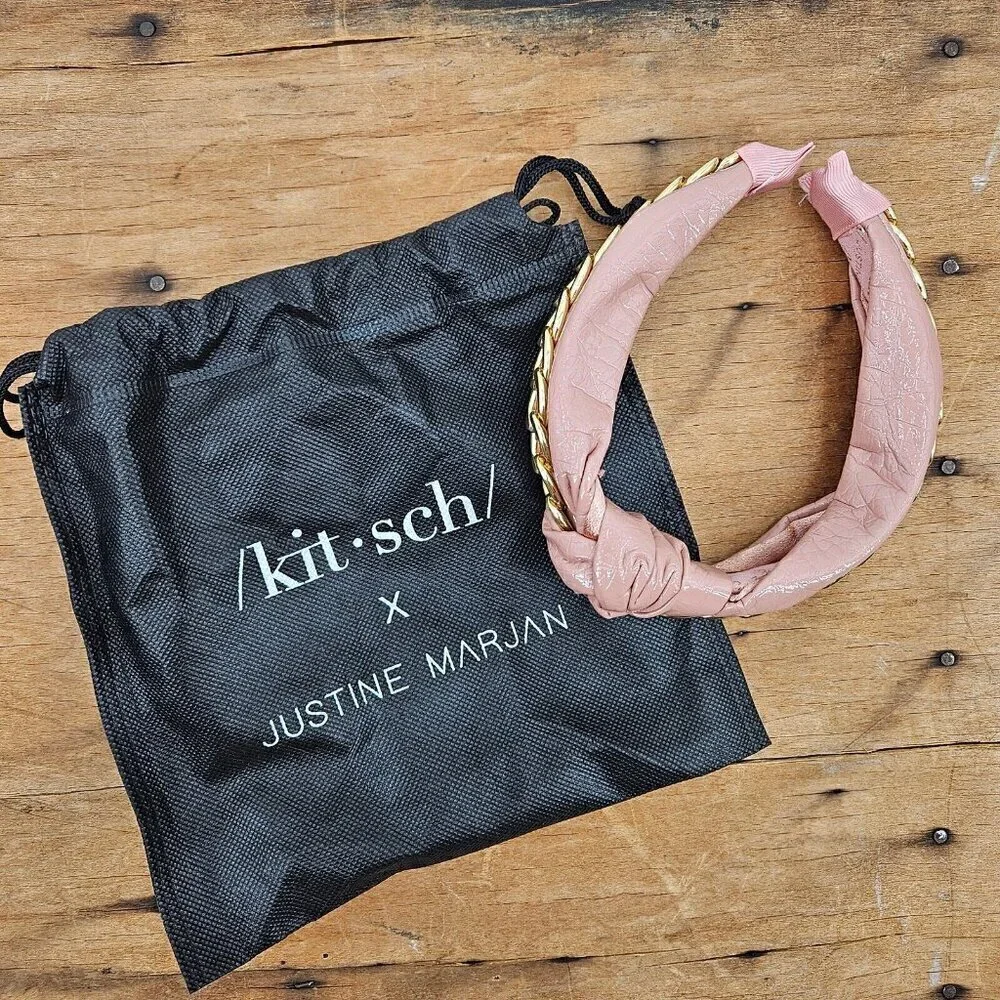 New Kitsch X Justine Marjan Patent Knotted Headband with Chain Blush